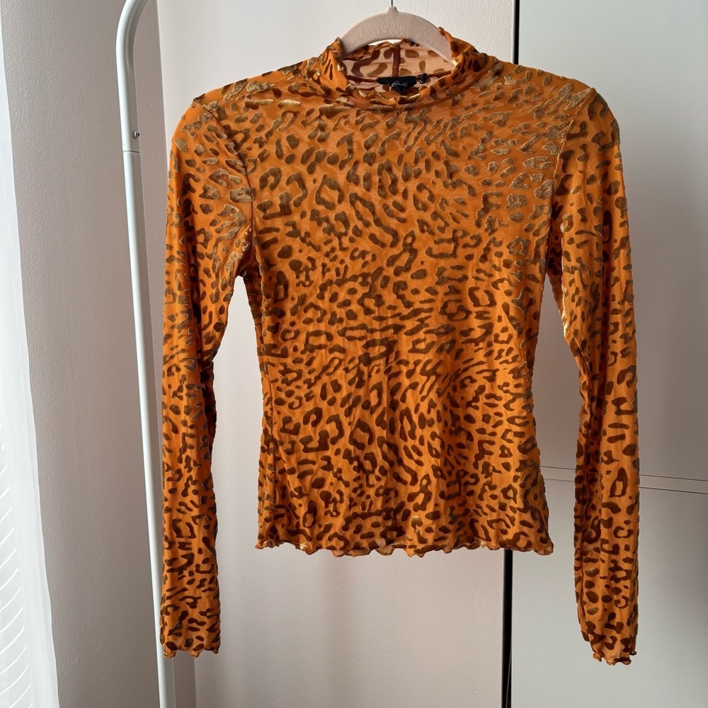 Urban Outfitters Out From Under Leopard Print Velvet Mock-Neck Top Small